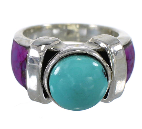 Southwestern Turquoise And Magenta Turquoise Silver Ring Size 5-1/2 WX82091
